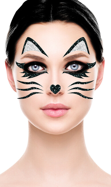 Levně Tetovačky na obličej Kočka černo-stříbrné 20x20cm