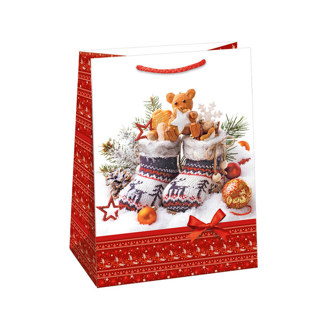 Vánoční dárková taška Zimní kozačky 23x32x12, 5cm