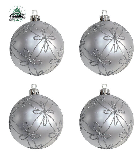 Vánoční koule stříbrné zdobené 4ks 70mm