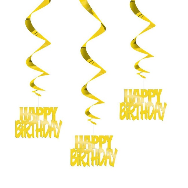 Závěsné spirály Happy Birthday zlaté 3ks