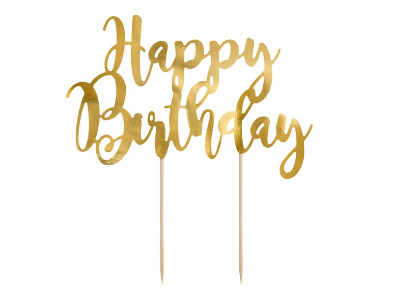 Levně Zápich na dort Happy Birthday zlatý 22cm